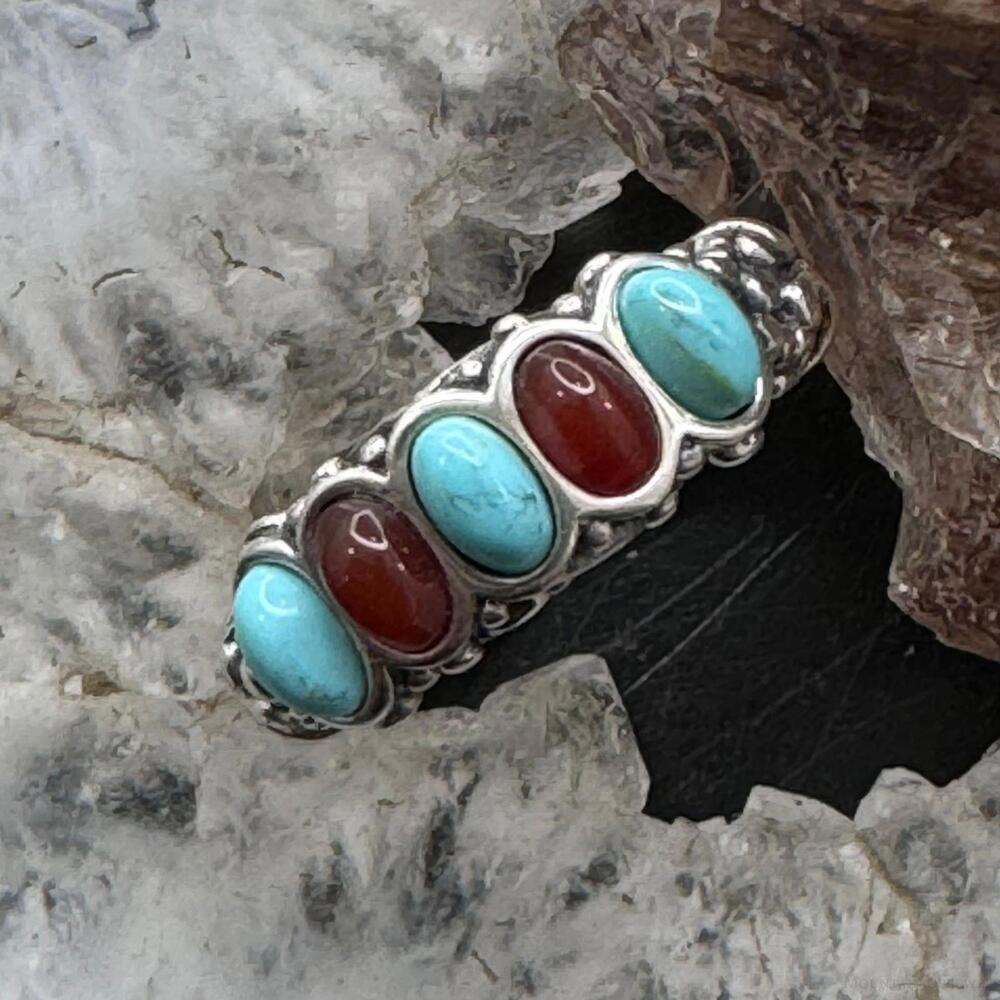 Carolyn Pollack Sterling Silver Turquoise & Carnelian Ring For Women Sz Variety